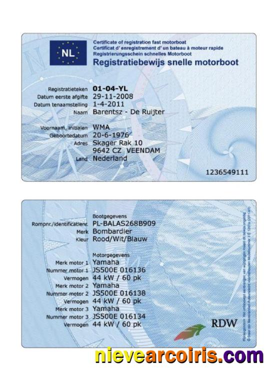 Netherlands registration certificate fast motorboat